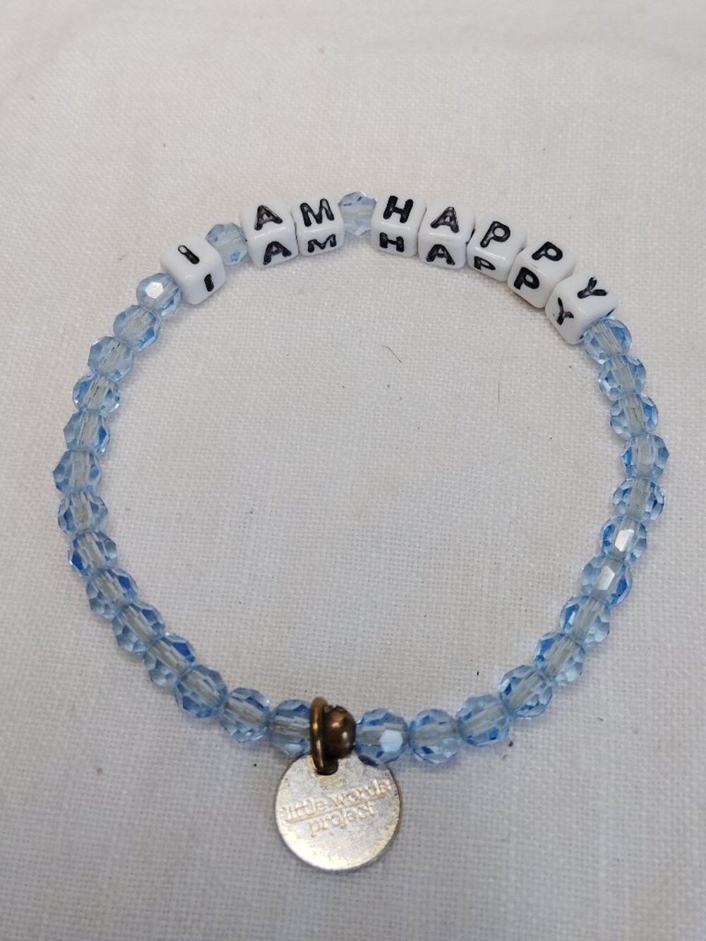 Little Words Project “I Am Happy” Blue Crystal Stretch Bracelet